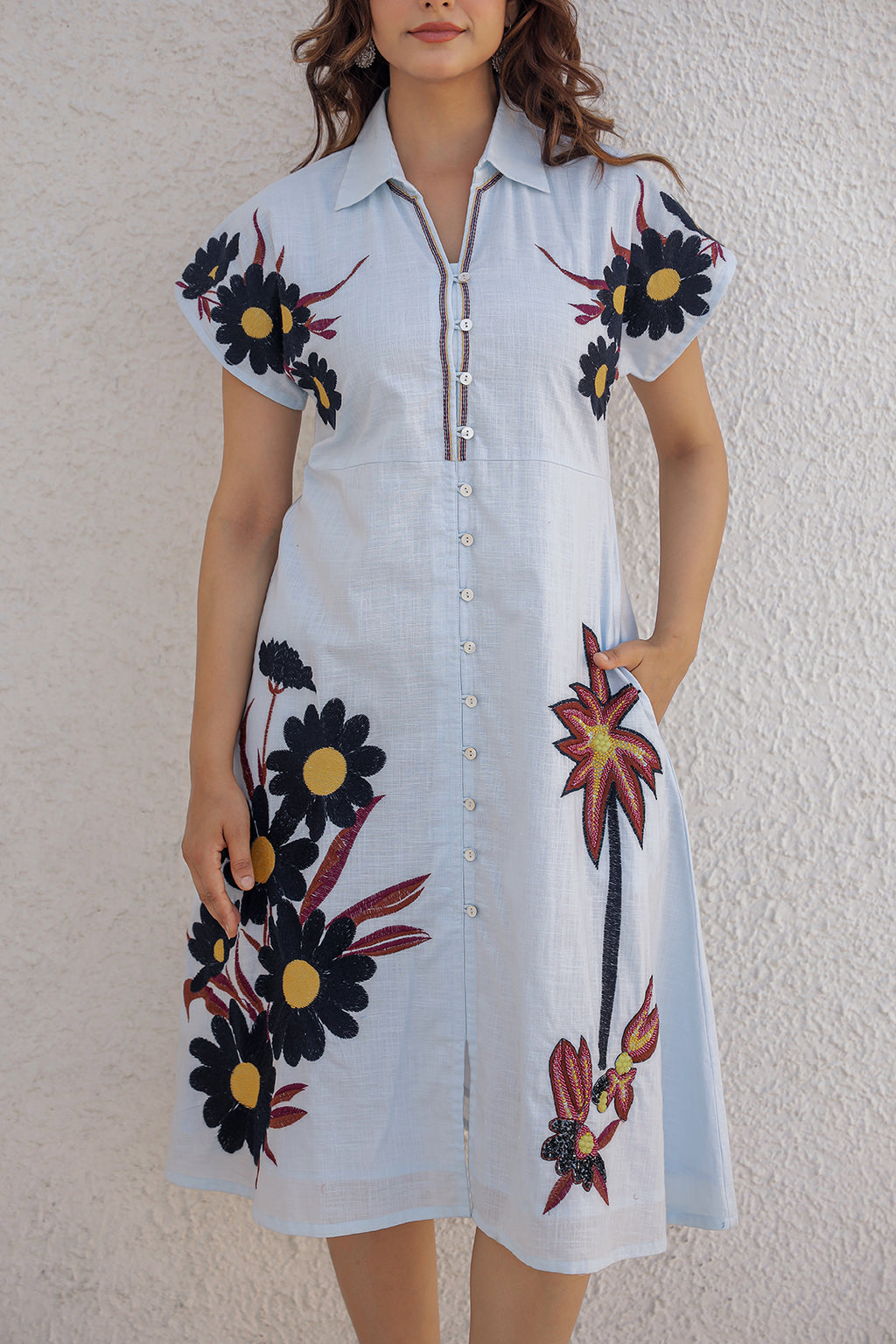 Akul Blue Embroidey Dress