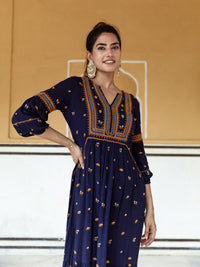 Ariel navy  embroidery dress