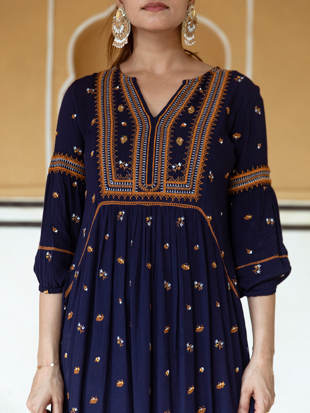 Ariel navy  embroidery dress