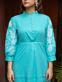 Alize  teal blue embroidery dress