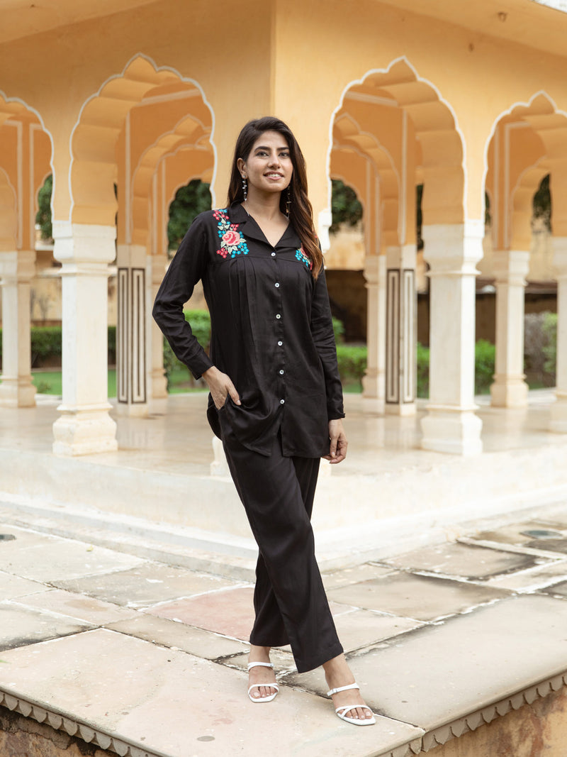 chiku black embroidery co-ord set