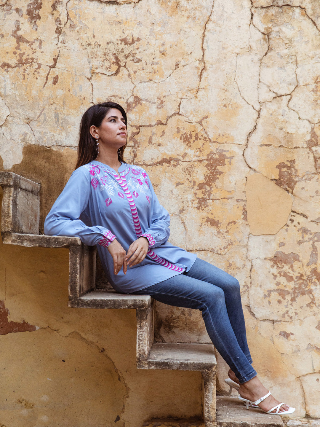 Willow Blue Embroidery Top