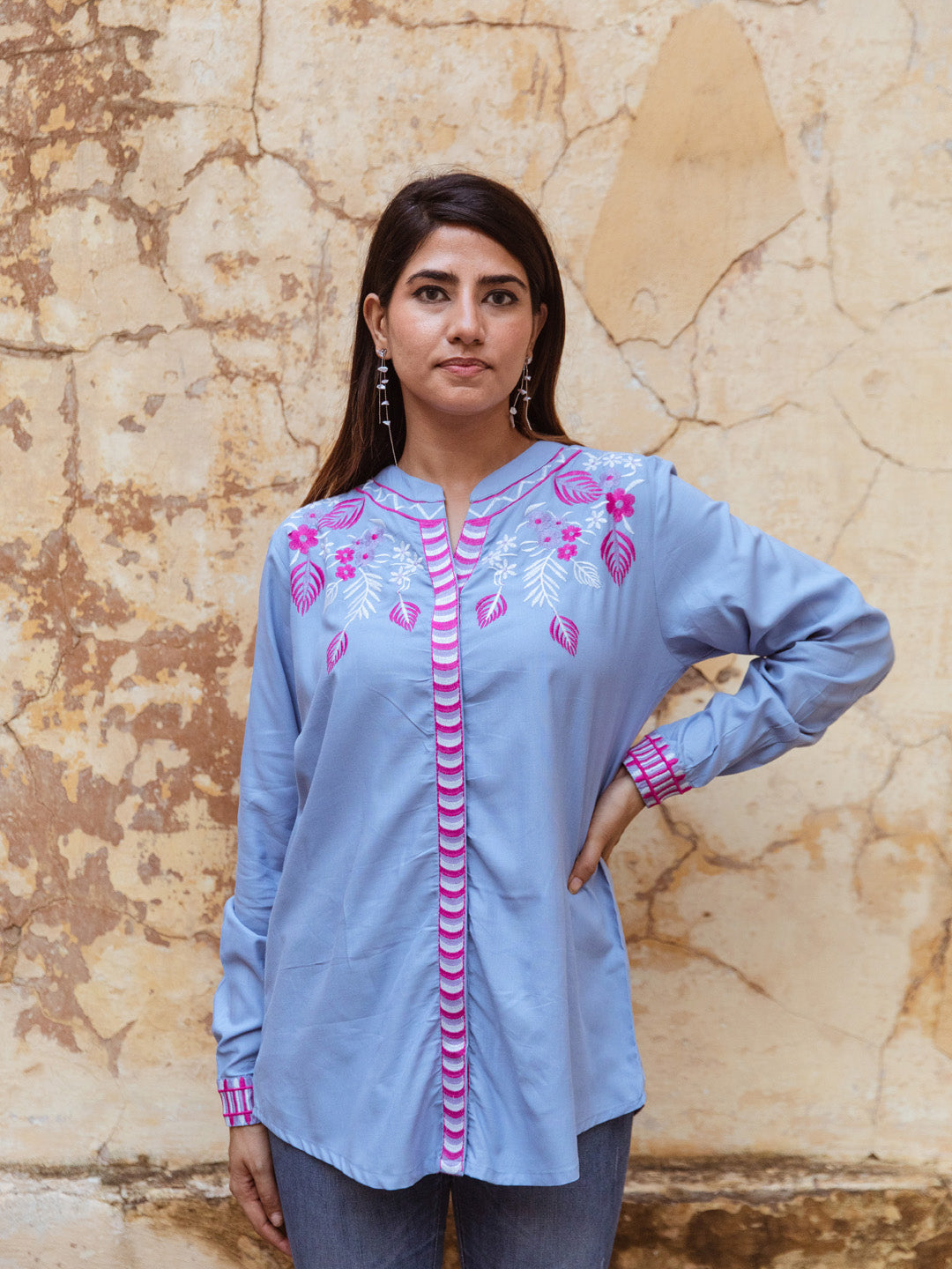 Willow Blue Embroidery Top