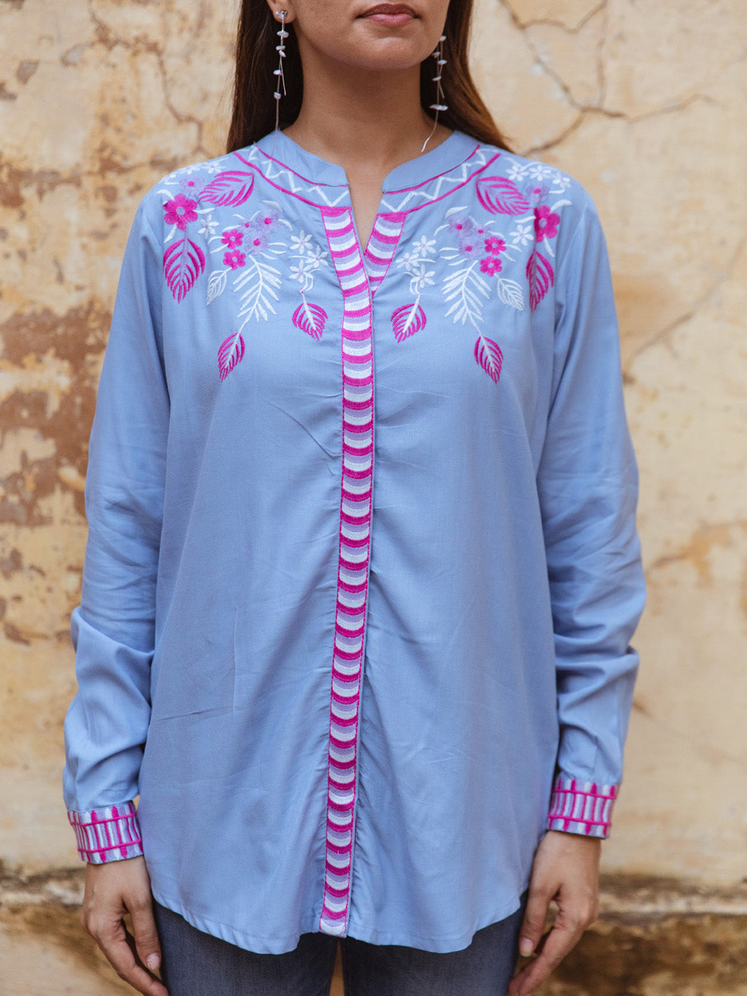 Willow Blue Embroidery Top