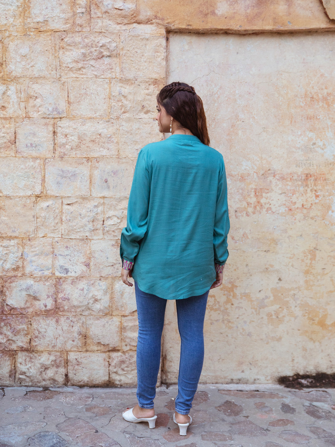 Willow Teal Green Embroidery Top