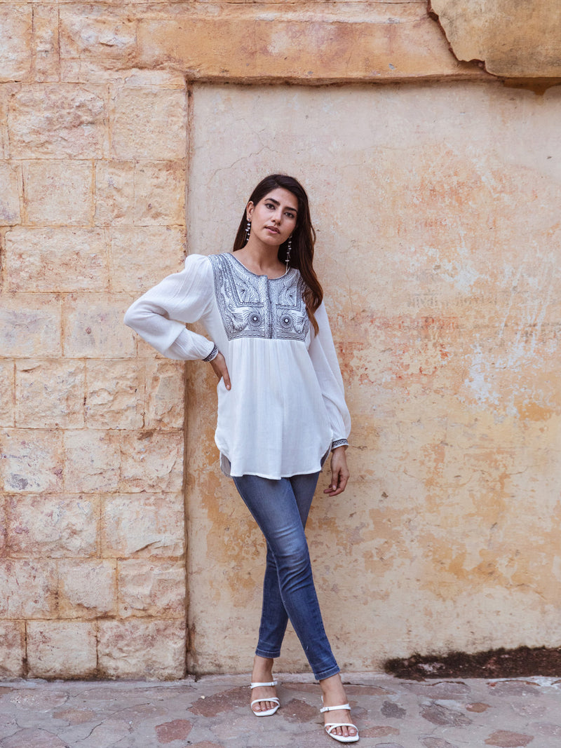 Abolt embroidery white top