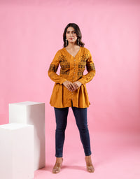 Quinn mustard embroidered top