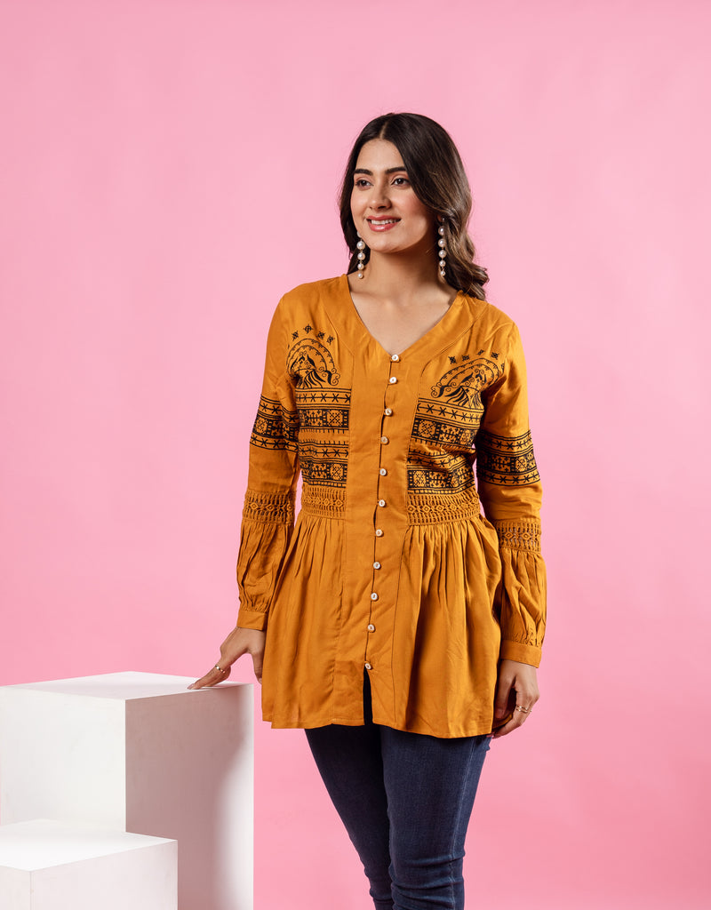 Quinn mustard embroidered top