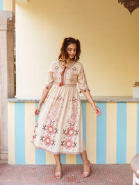 Amelia embroidery beige dress