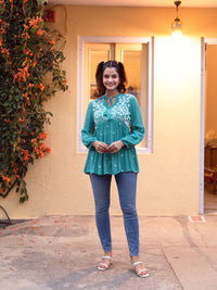 ELSIE EMBROIDERED TOP (TEAL)