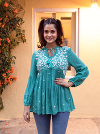 ELSIE EMBROIDERED TOP (TEAL)