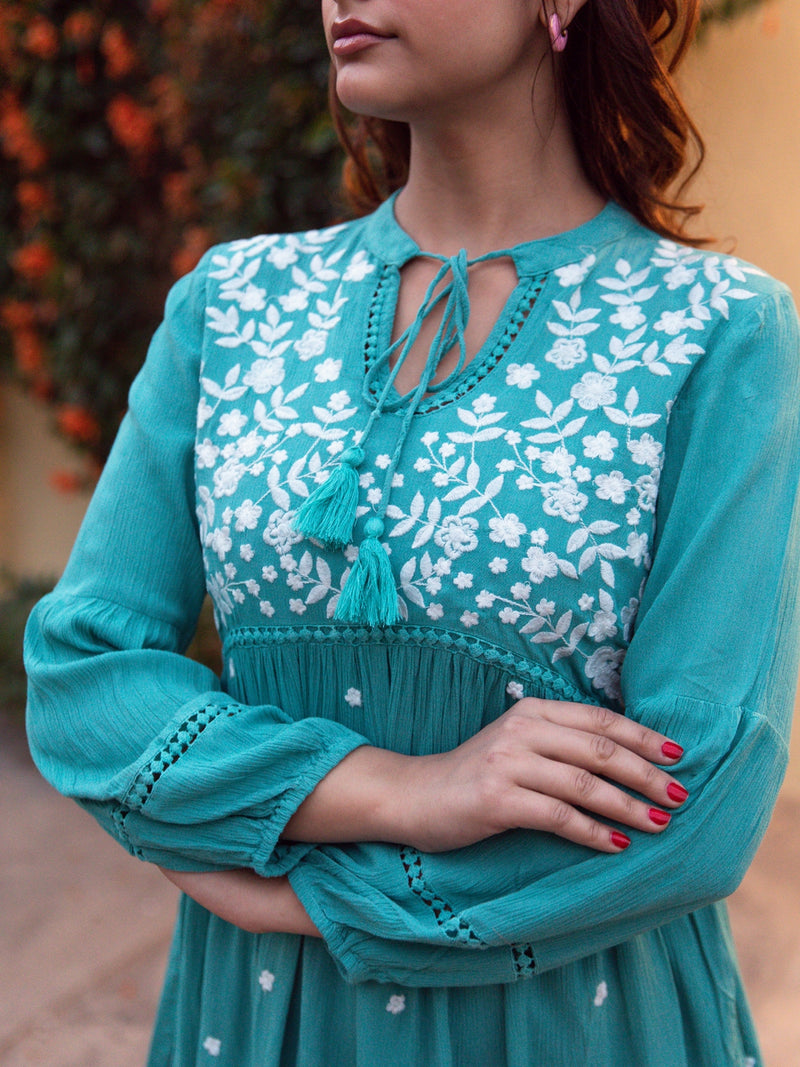 ELSIE EMBROIDERED TOP (TEAL)