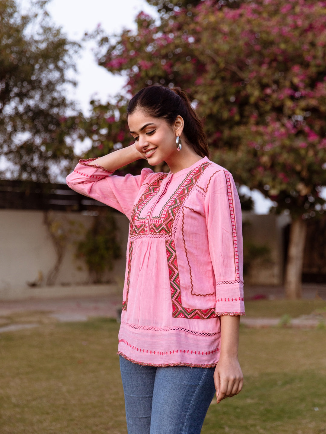 Yoke embroidery top