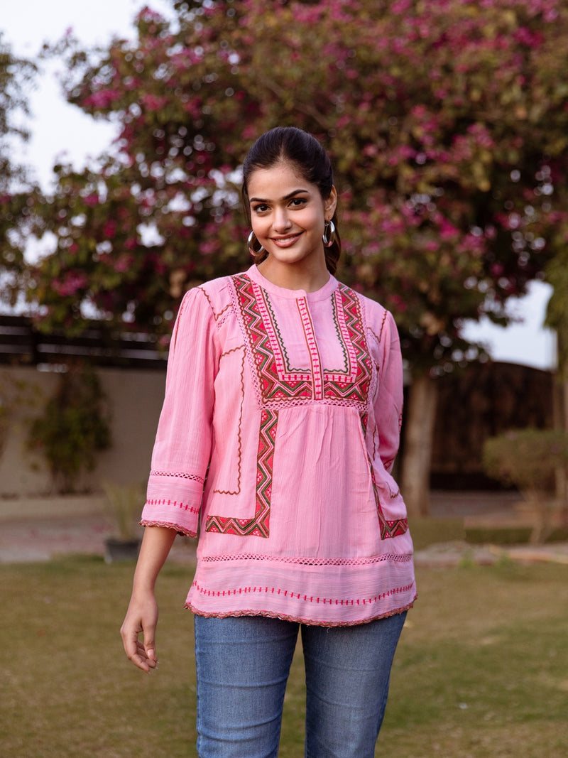 Yoke embroidery top