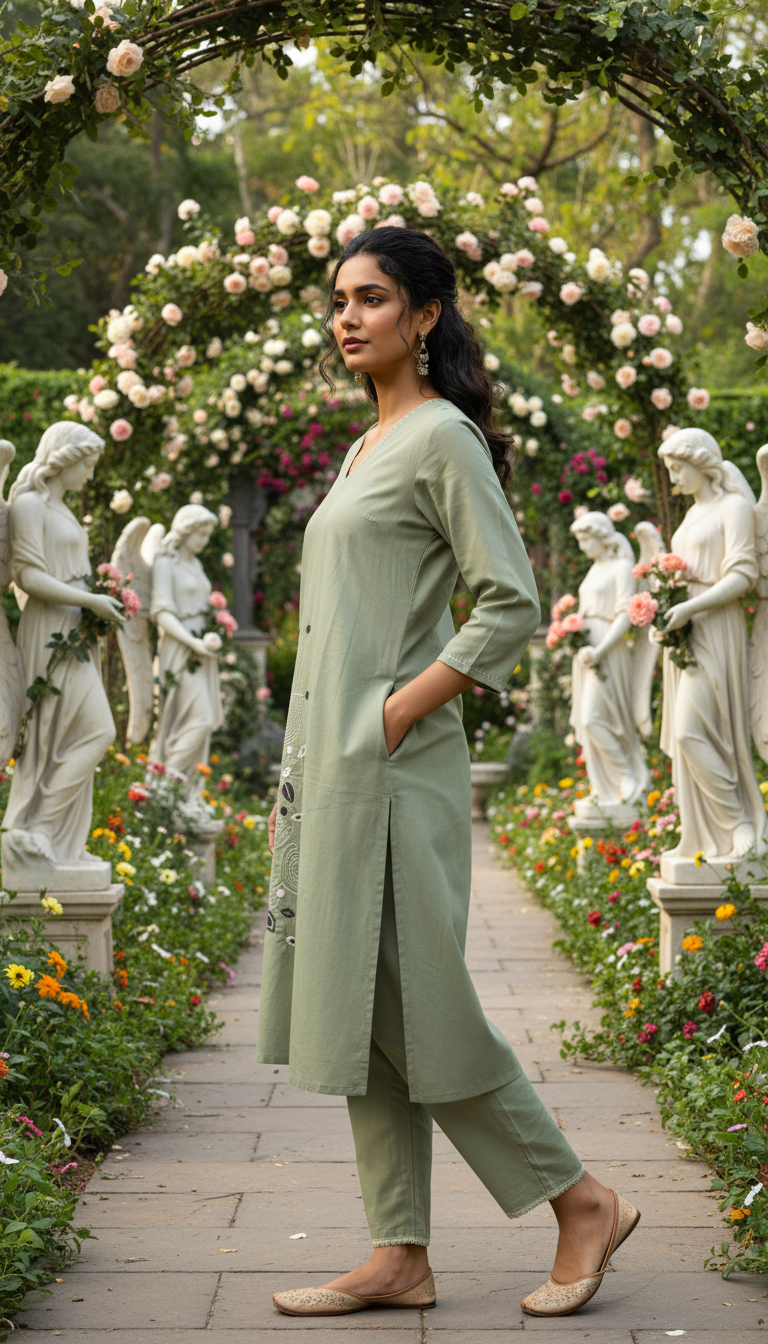 Nola Flower Green Embroidery Kurta Set