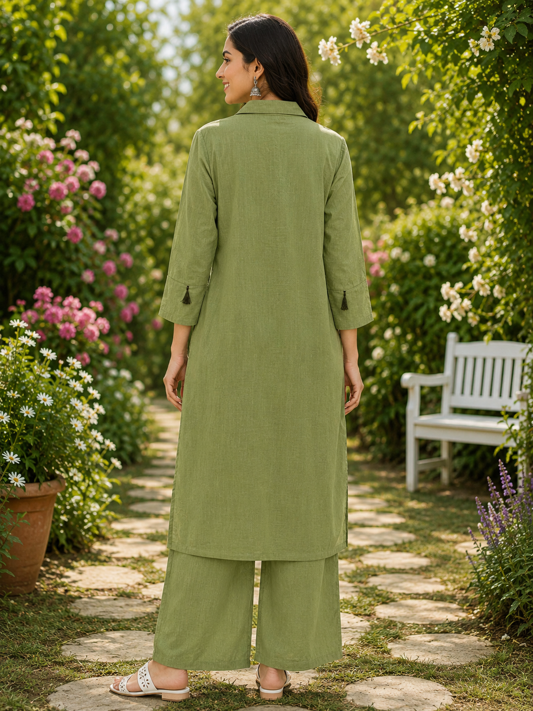 Flaur Olive Green Embroidery Co-ord set