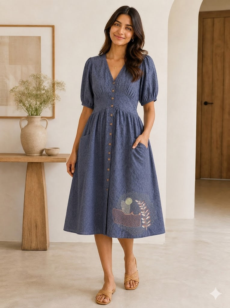 Ps-07 Blue Embroidery Dress