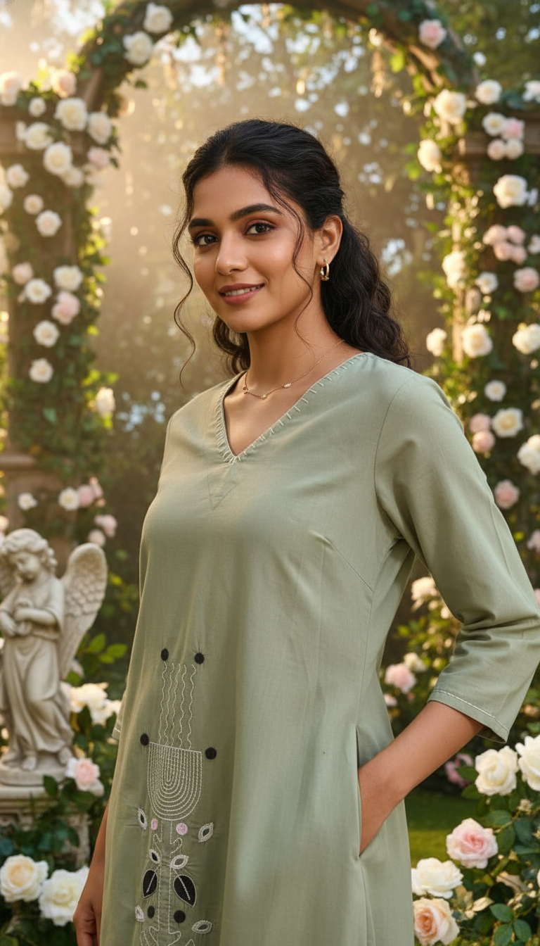 Nola Flower Green Embroidery Kurta Set