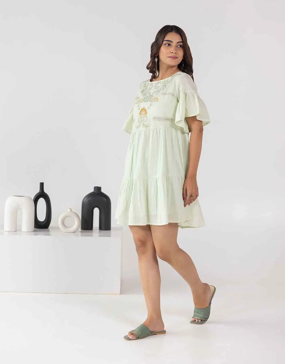 Litty green embroidery dress