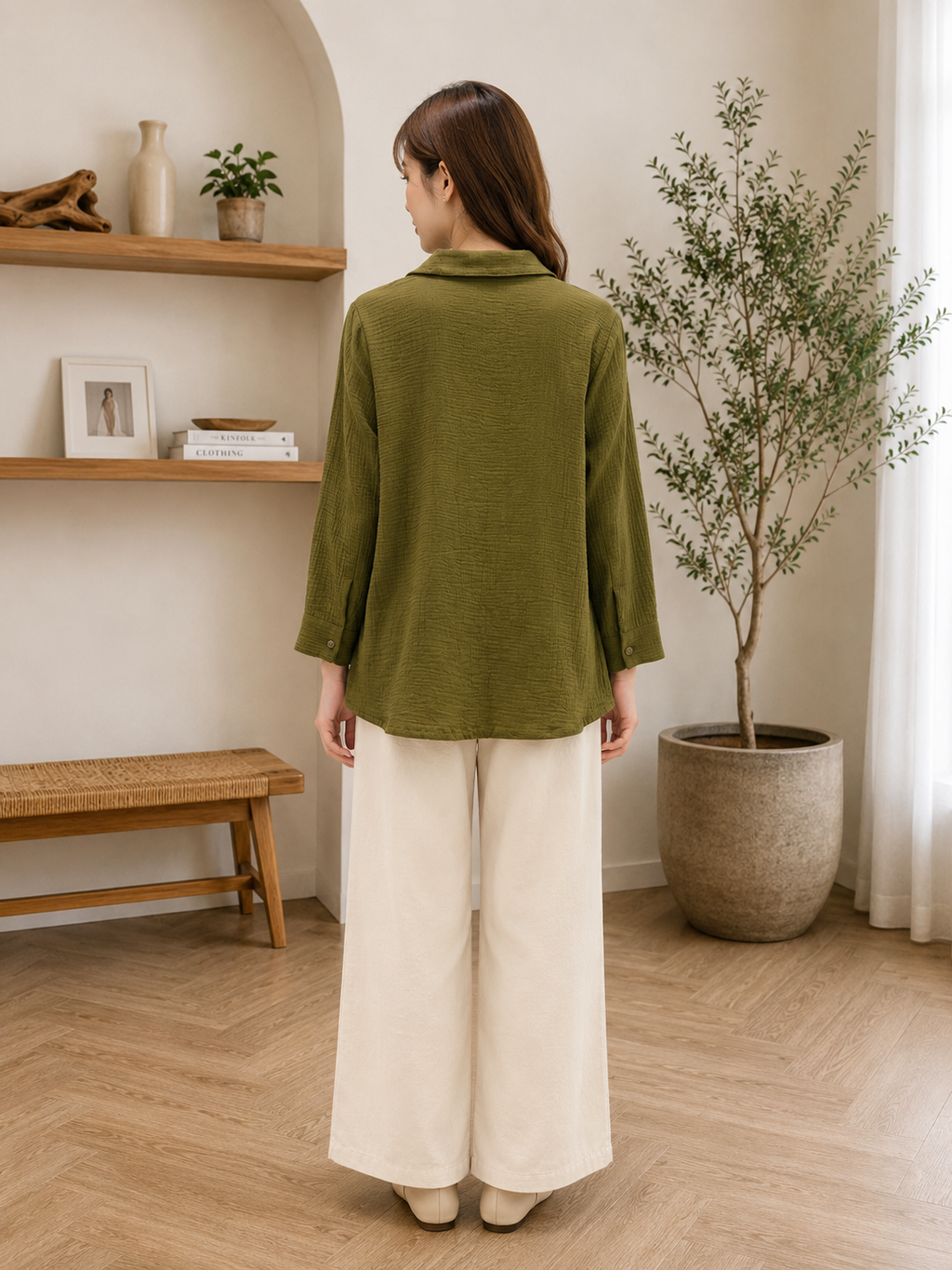 Slovey Olive  Green Hand Work Embroidery Shrit