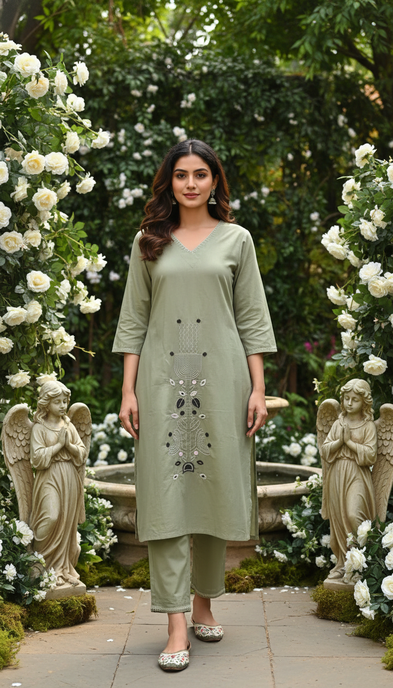 Nola Flower Green Embroidery Kurta Set