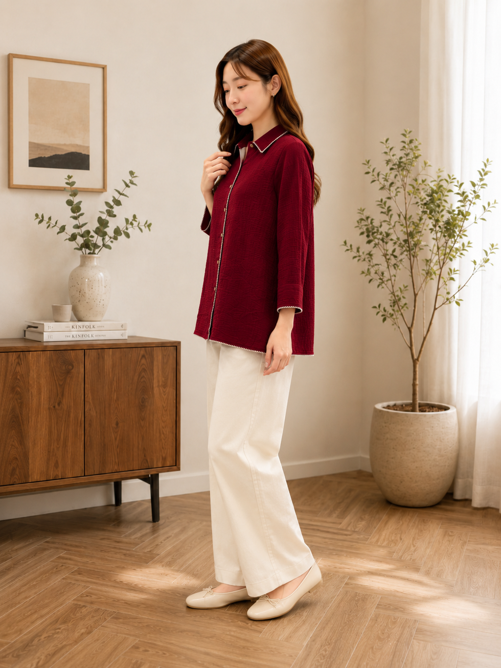 Slovey Maroon Embroidery Shrit