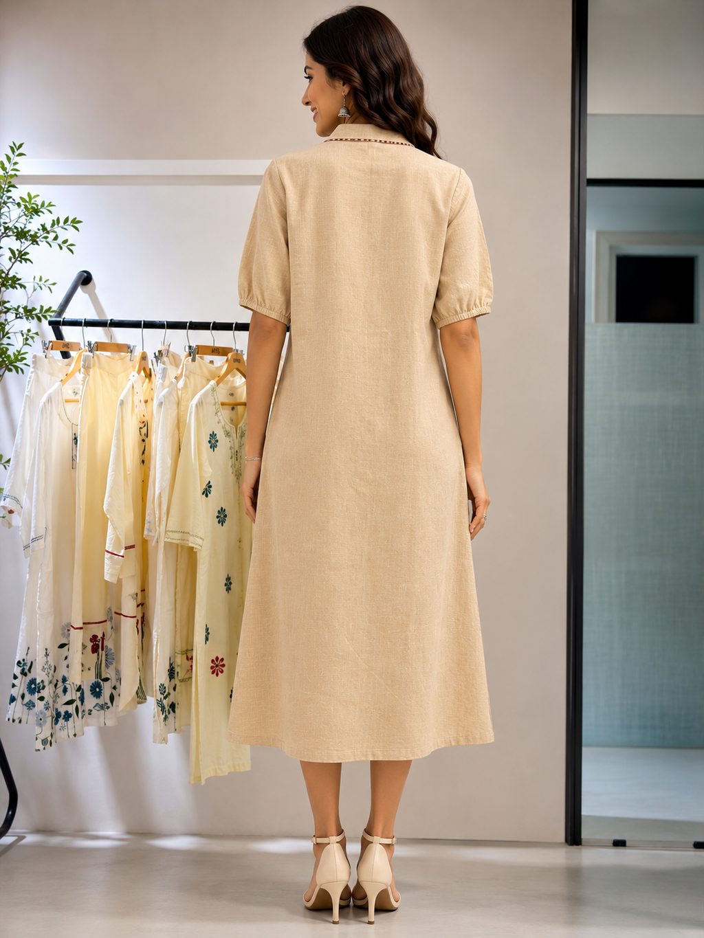 Savi Beige Embroidery Dress