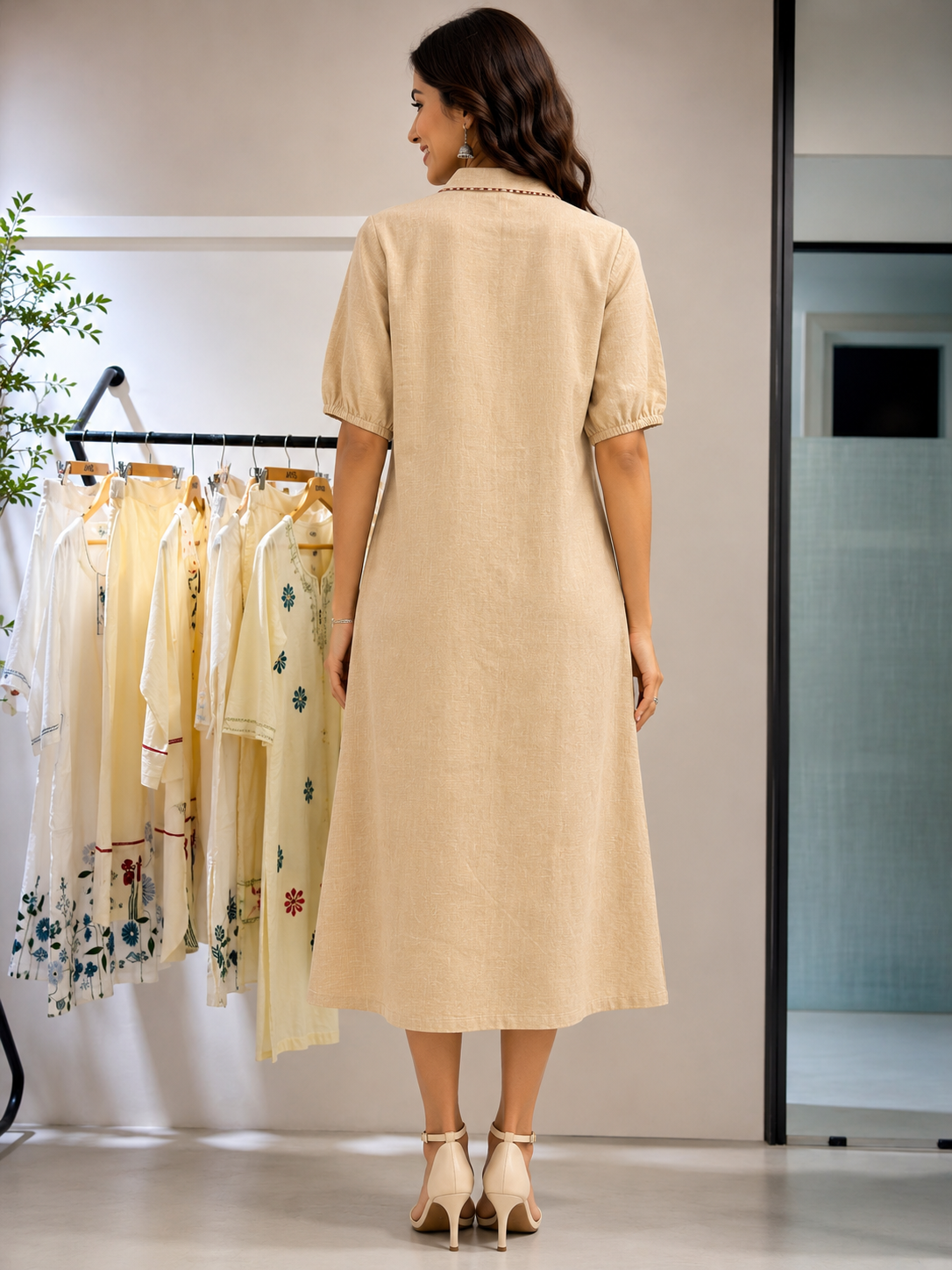 Savi Beige Embroidery Dress
