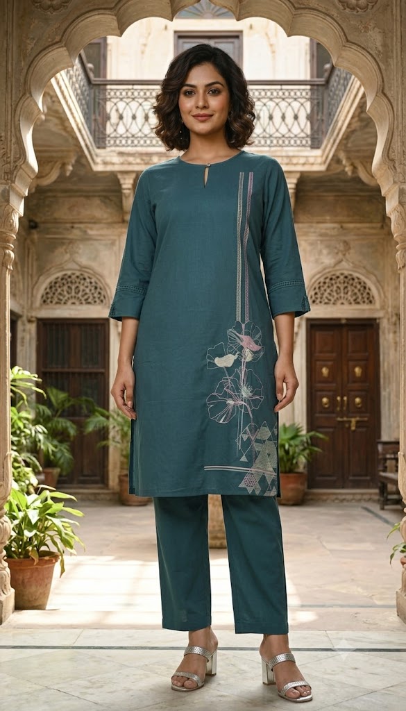 Harry Teal Green  Embroidey Kurta Set