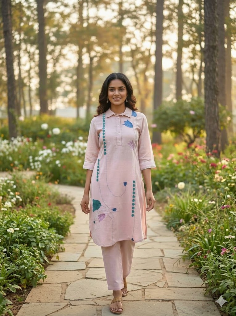 Salon Pink Embroidery Kurta Set