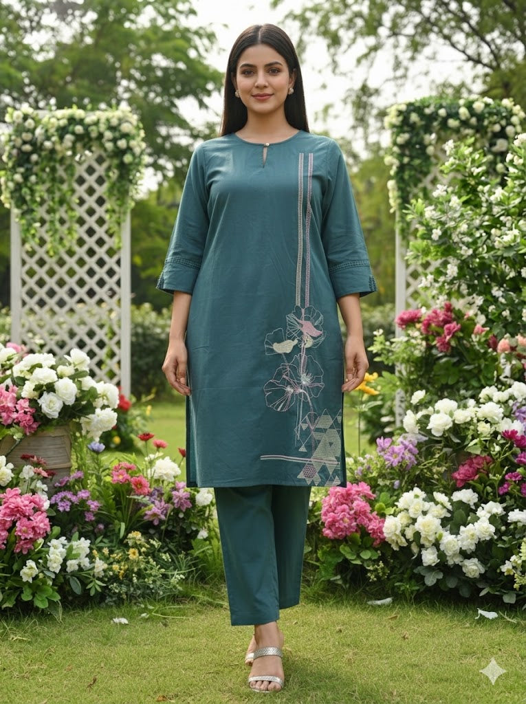 Harry Teal Green  Embroidey Kurta Set
