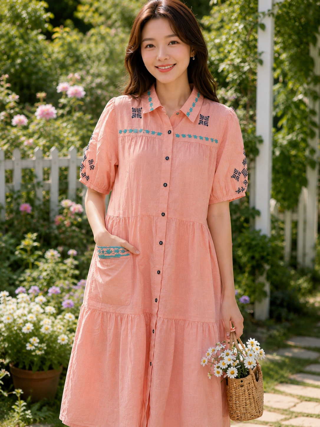 Alex Pink Embroidery Dress