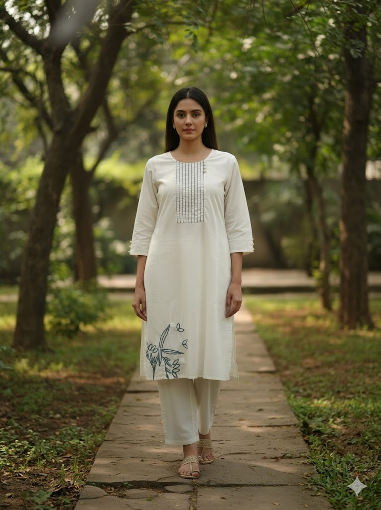 Clara White  Embroidery Kurta Set