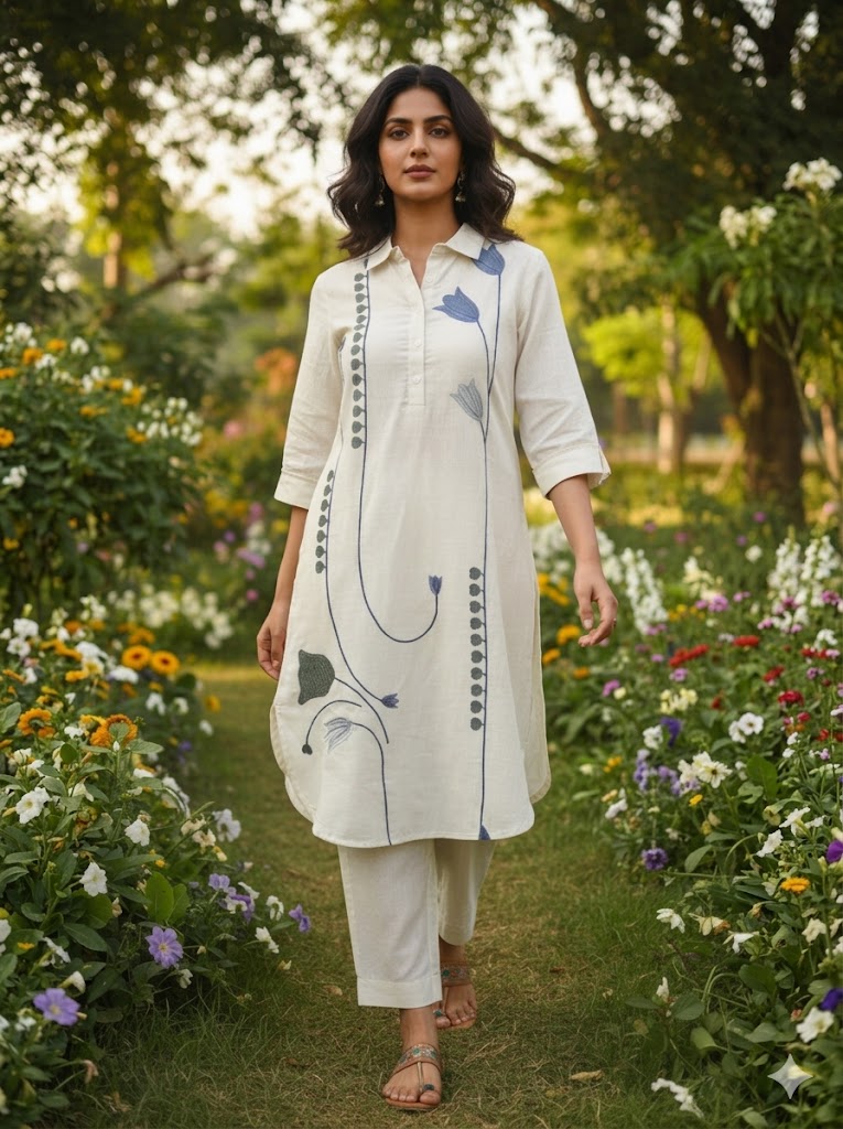 Salon White Embroidery Kurta Set