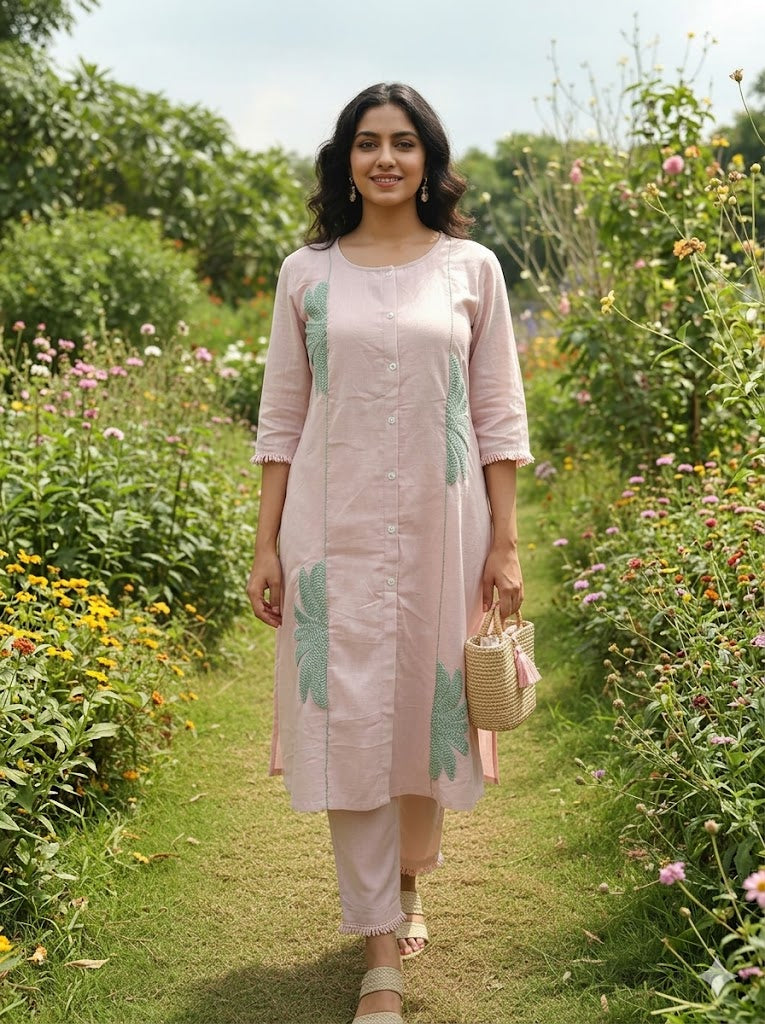 Ramjones Pink Embroider Kurta Set