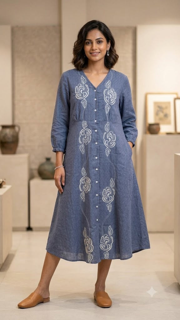 Kiara Blue Embroidery Dress