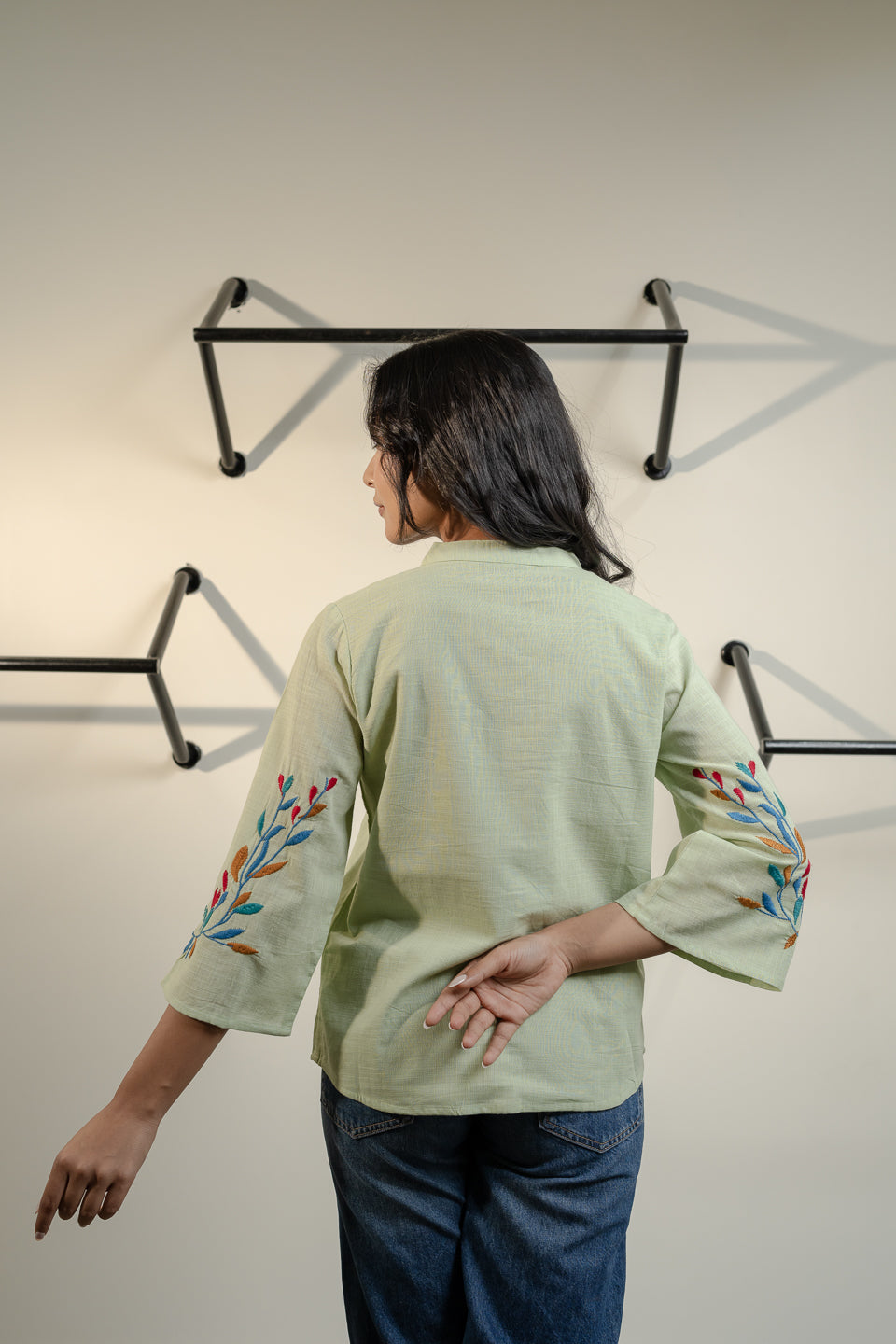 Oja  Embroidery Green Top