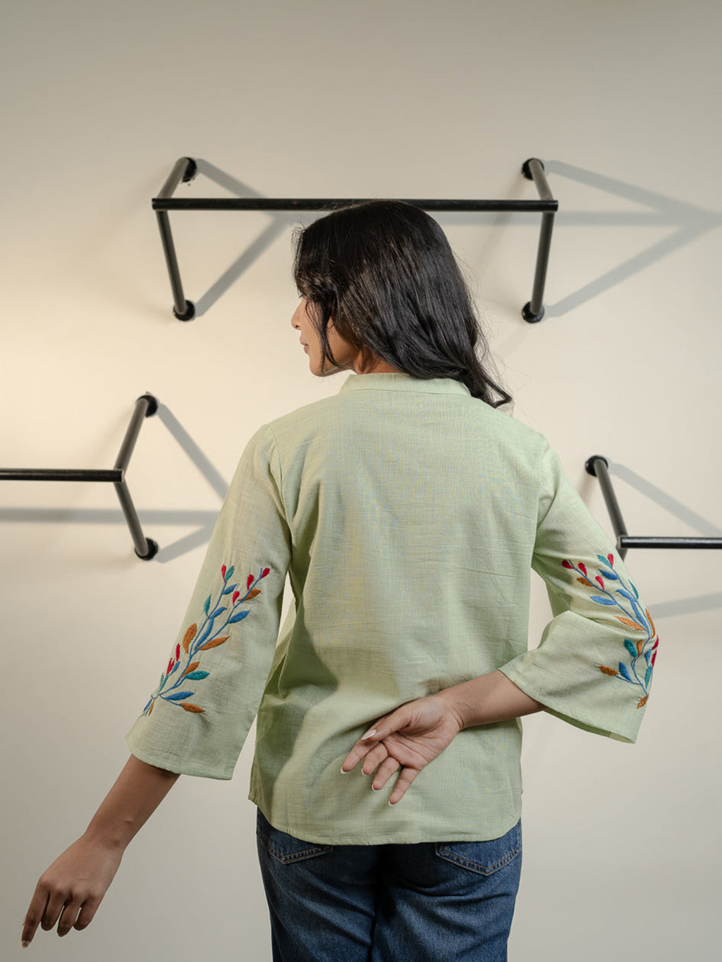 Oja  Embroidery Green Top