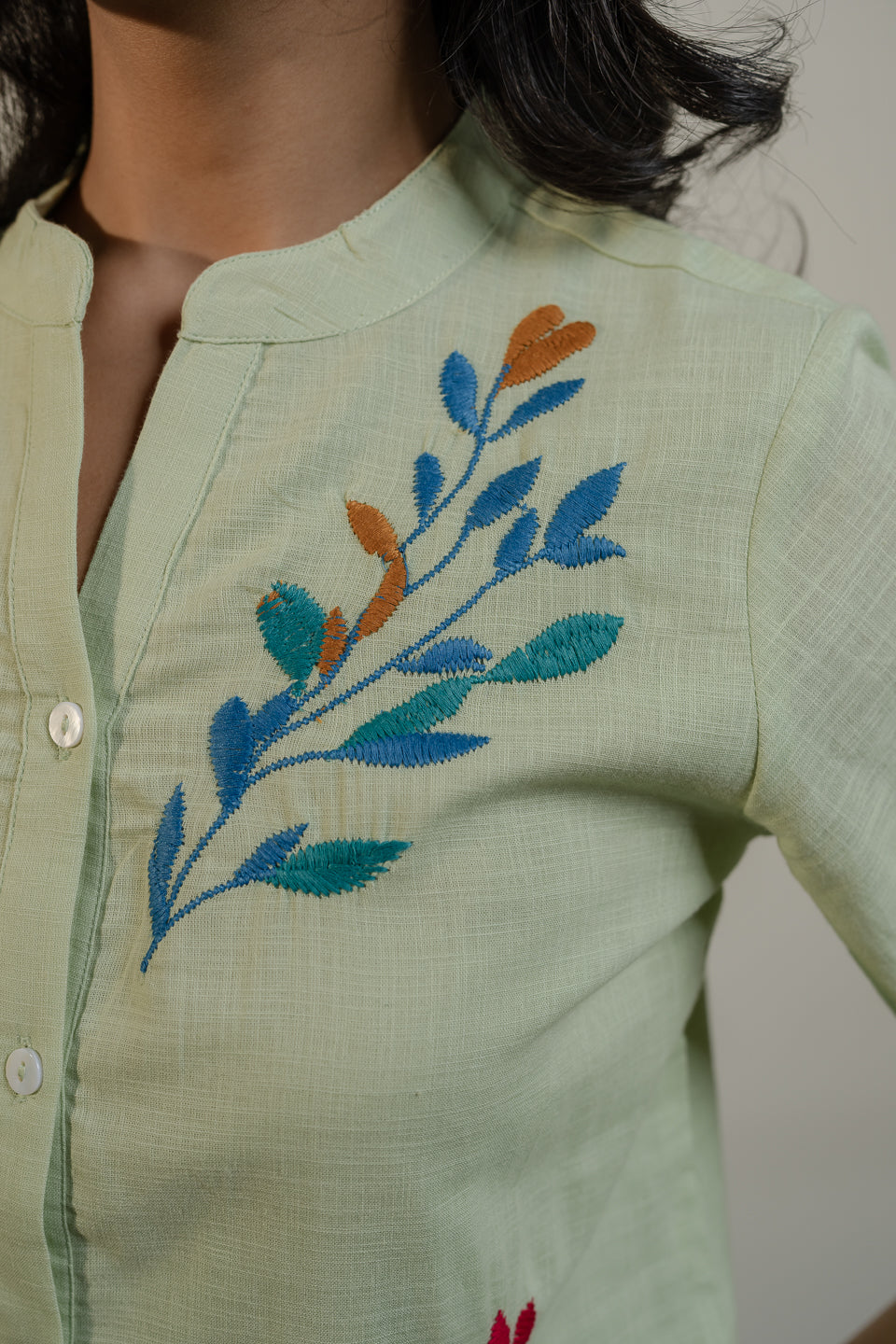 Oja  Embroidery Green Top