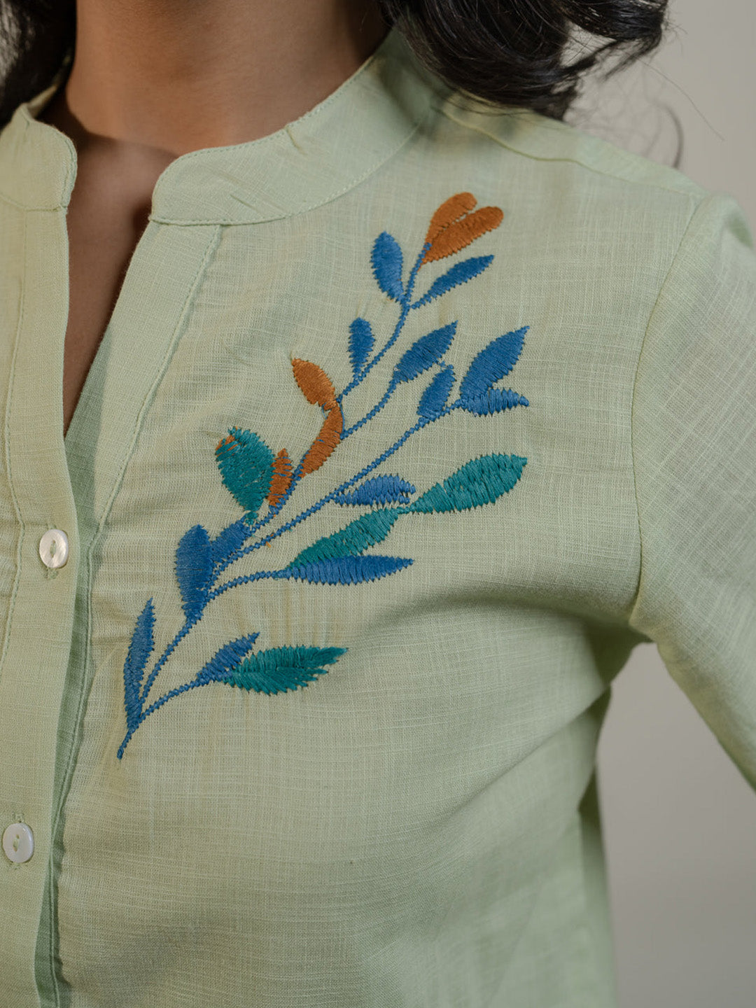 Oja  Embroidery Green Top