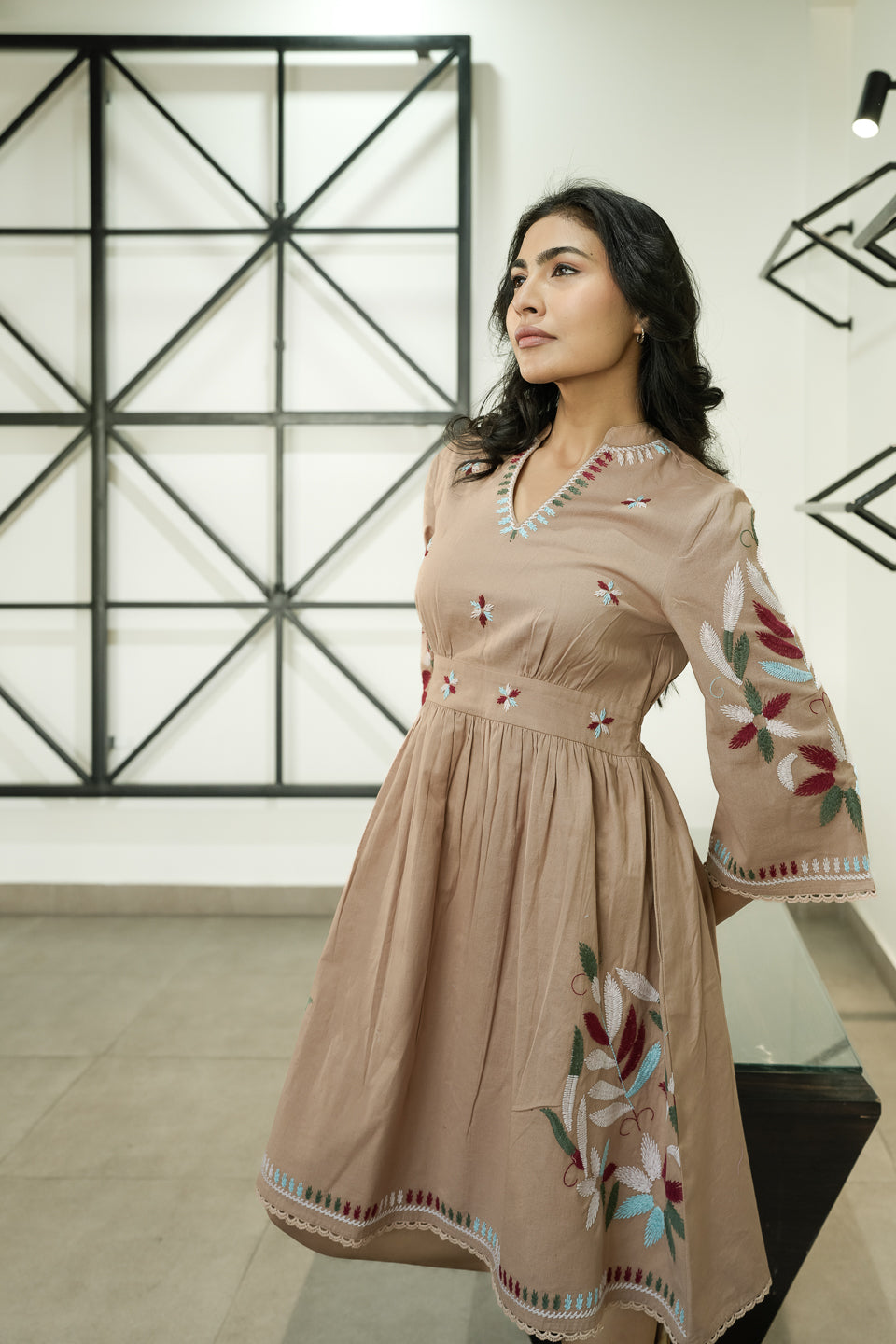 Ring beige embroidery dress
