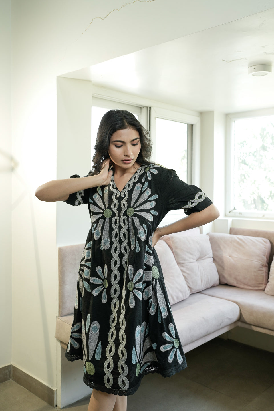 Bamboo Black Embroidery Dress
