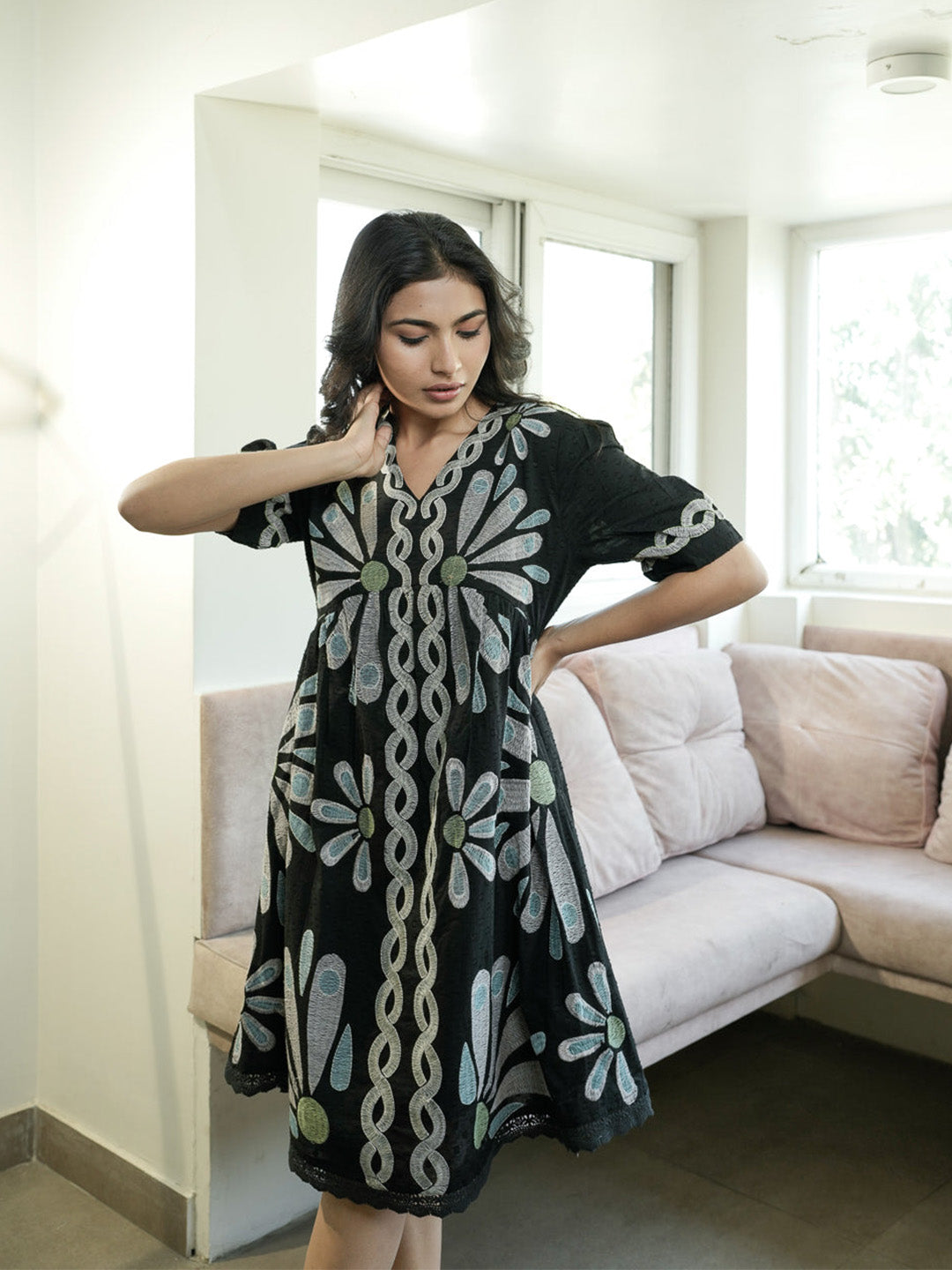 Bamboo Black Embroidery Dress