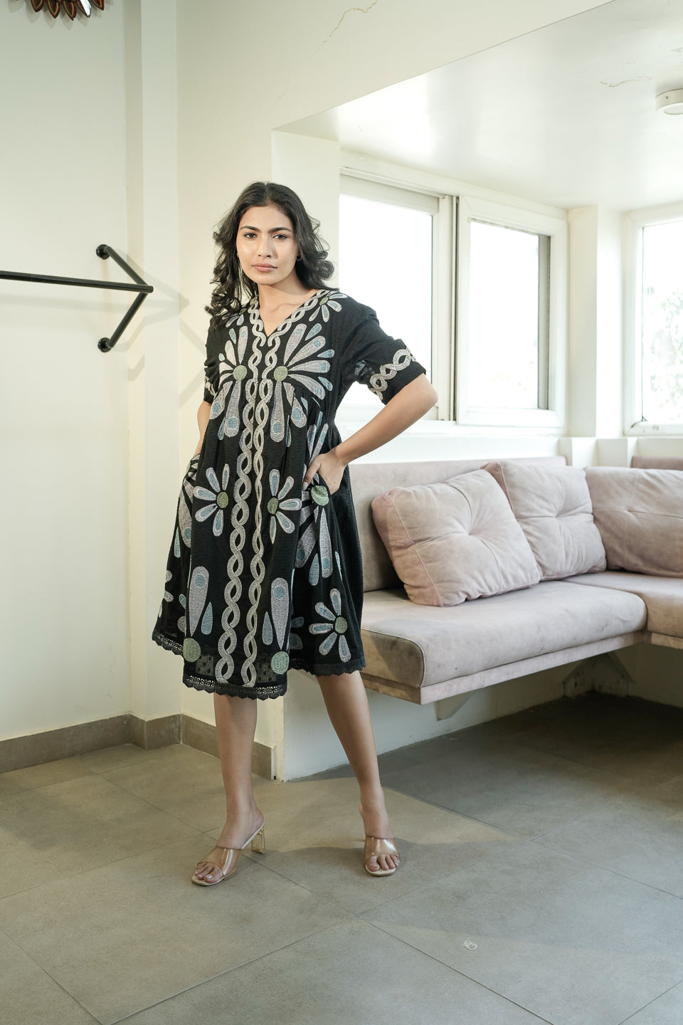 Bamboo Black Embroidery Dress