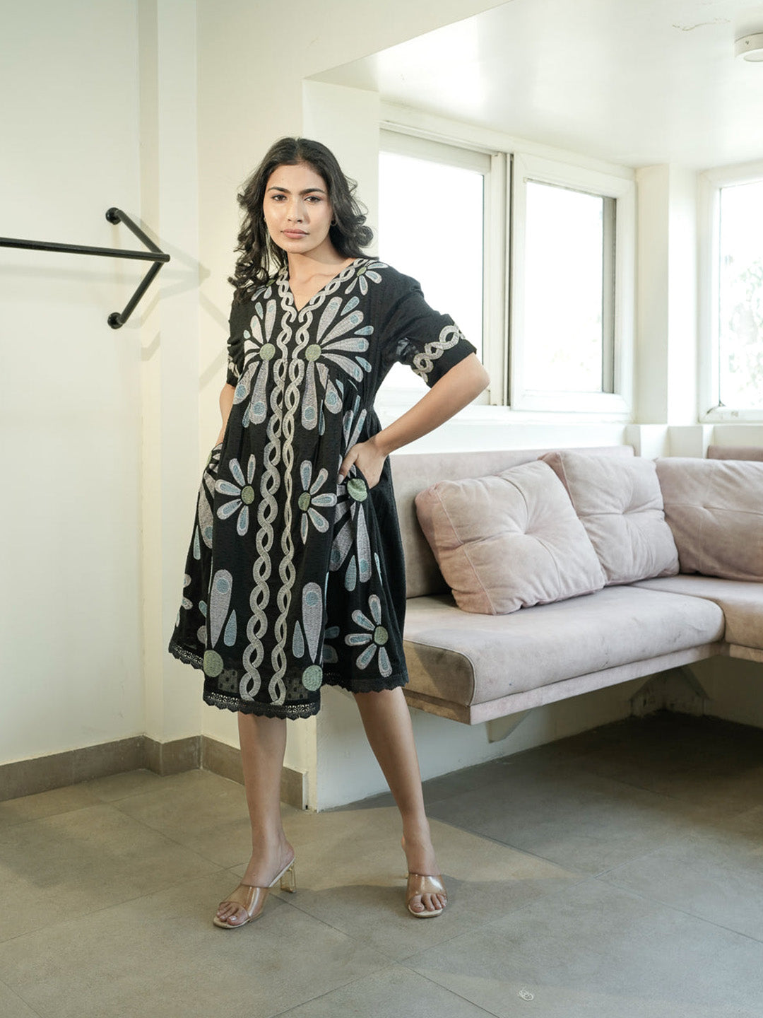 Bamboo Black Embroidery Dress