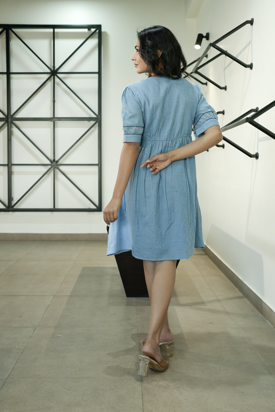 Voilet Blue Embroidery Dress