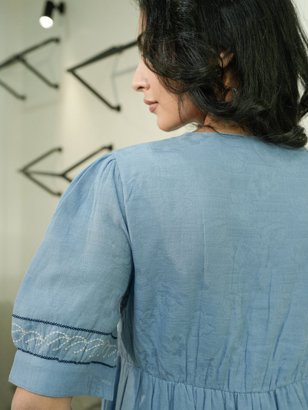 Voilet Blue Embroidery Dress