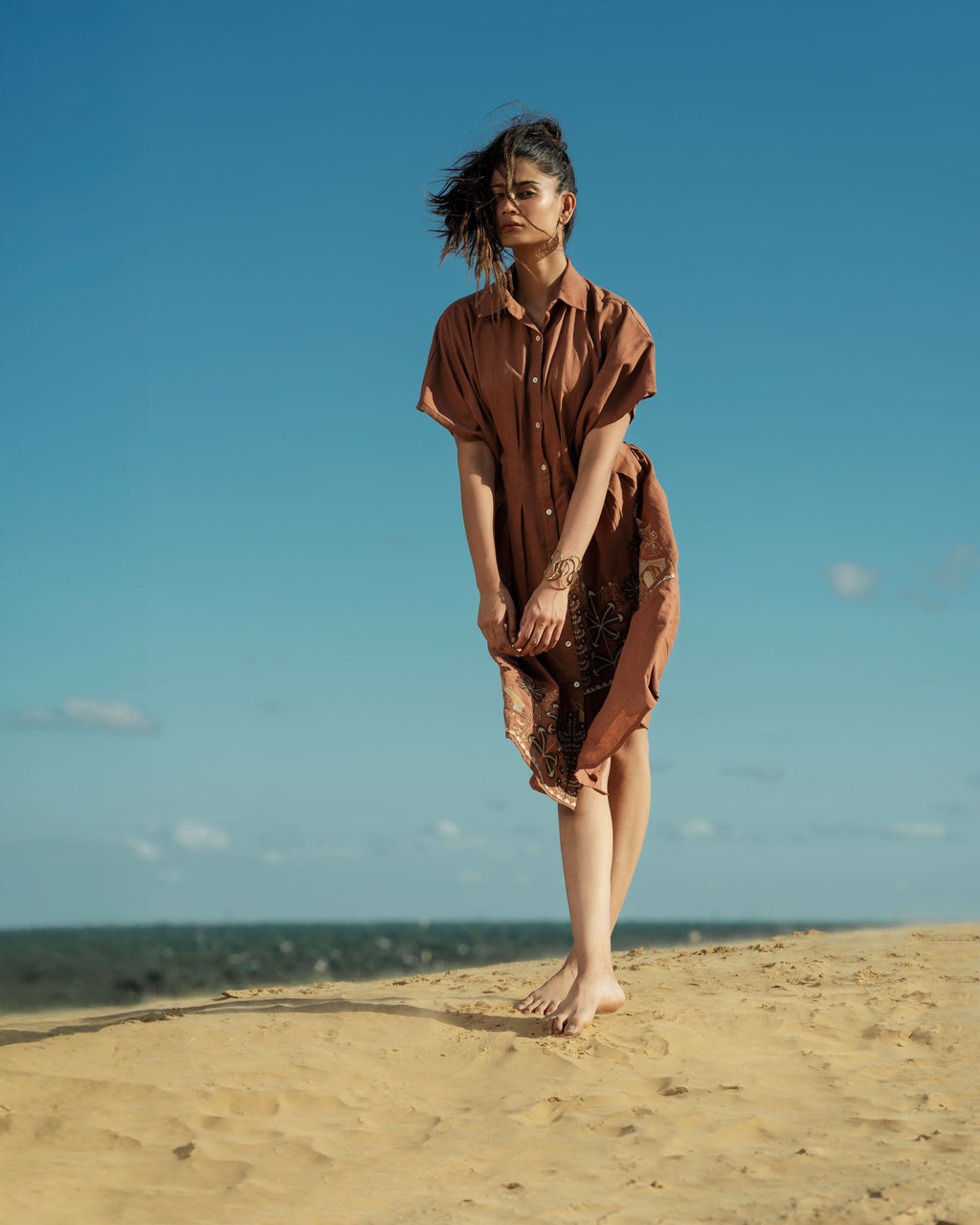 Strip Embroidery Dress