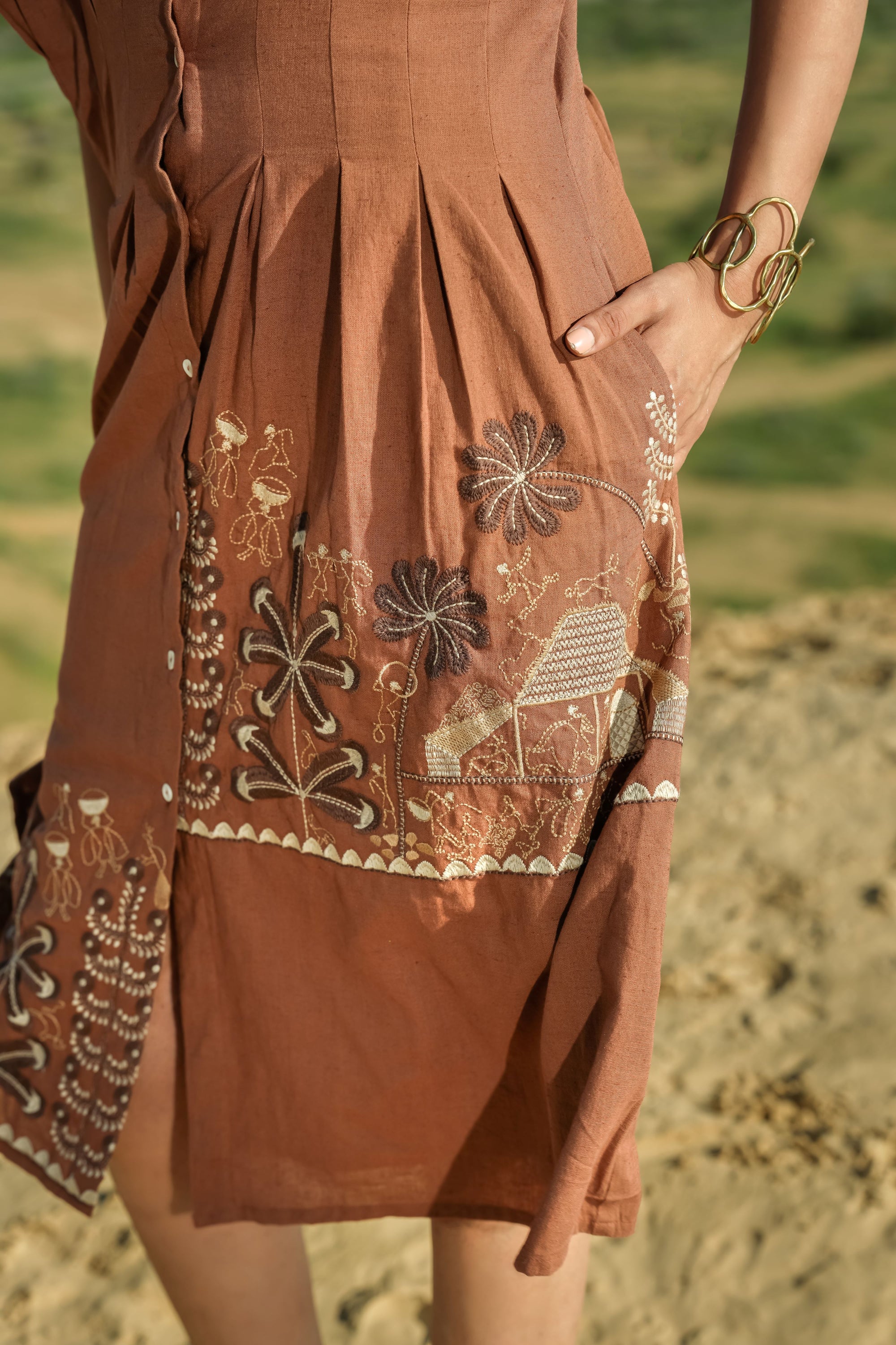 Strip Embroidery Dress