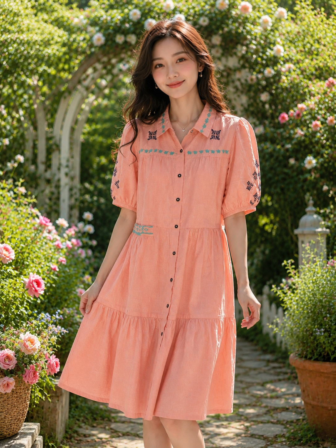 Alex Pink Embroidery Dress